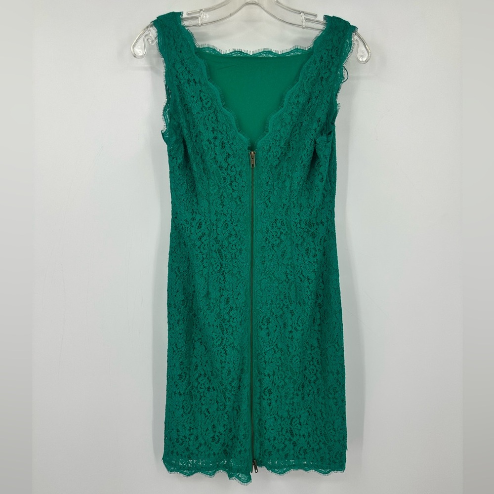 Adrianna Papell Emerald Green Boatneck Lace Sheath Dress Womens 8 | AB551 - Picture 5 of 9